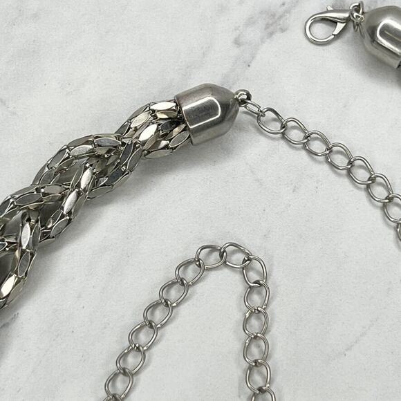 Silver Tone Braided Woven Chain Link Belt Y2K Festival One Size (OS) ✨ - Picture 7 of 10